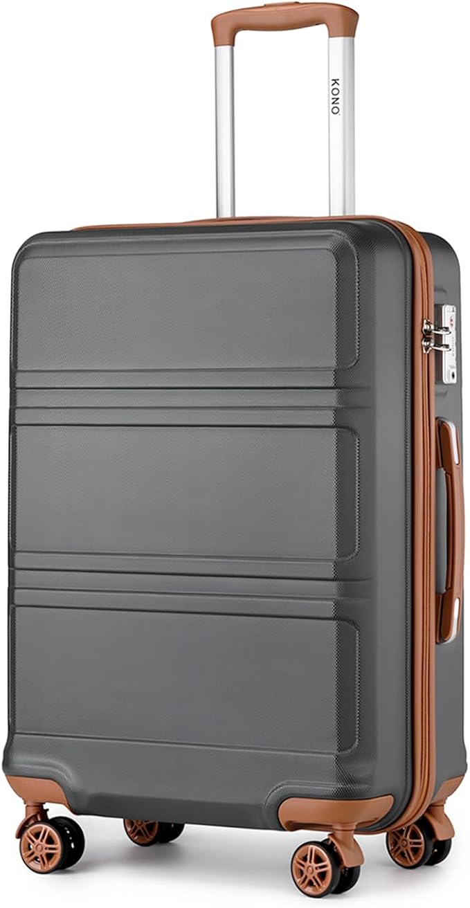 Kono 24 Inch Luggage Suitcase with Spinner Wheels TSA Lock | Lightweight PC+ABS Hardside Medium Checked Luggage Durable Rolling Suitcase Apricot Grey by Kono