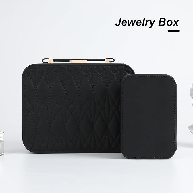 Black Jewelry Box, Large Travel Jewelry Case Organizer, 2 Layer Jewelry Holder Organizer, Traveling Jewelry Organizer for Women, Watch Case for Women（Black） - Image 9