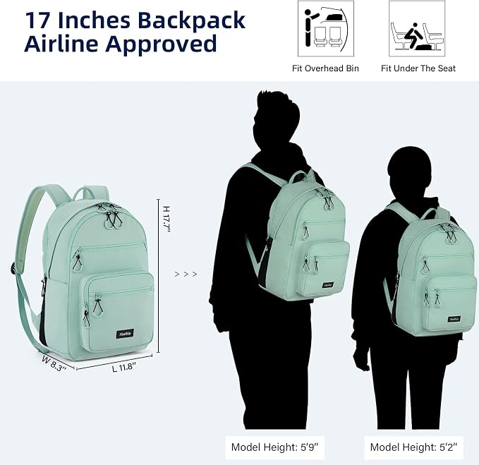 HanTrip Carry On Travel Backpack For Women, 18 Inch Water Resistant Large Backpack Lightweight Bookbag For Men, 8x14x18 Personal Item Bag Casual Daypack Backpacks For Work Office Commuter (Cyan) - Image 2
