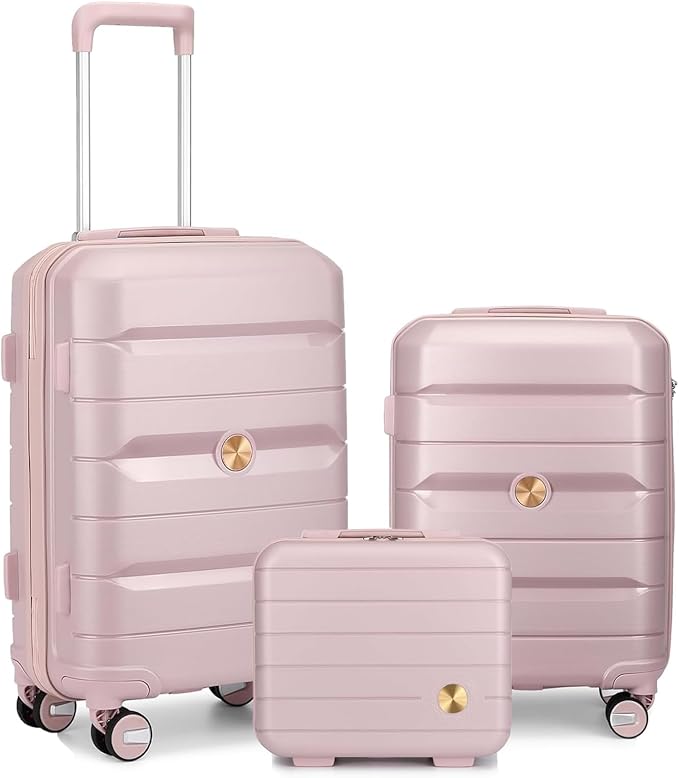 Somago Luggage Sets 3 Piece Hard Shell Polypropylene Suitcase with TSA Lock Spinner Carry On Luggage with Beauty Case Travel Set,Nude Pink by SOMAGO