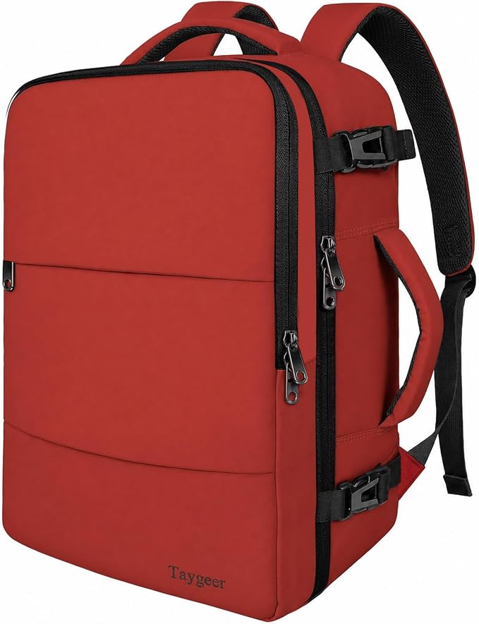 Taygeer 15.6 Inch Travel Backpack Carry On for Women Men, Personal Item Bag | Airline Approved Backpack with Water Bottle Pocket & Laptop Compartment, Bag for Weekender, Work, Hiking Essentials,Brick Red by Taygeer
