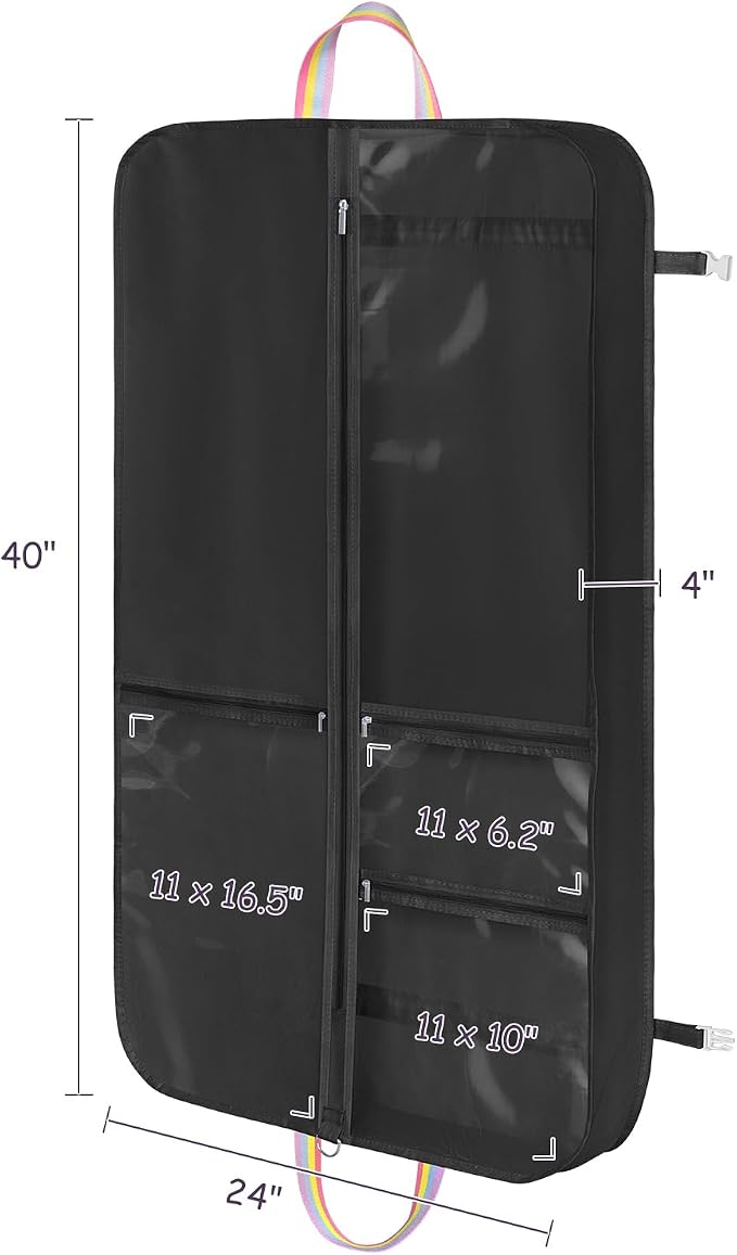 LOVEGRASS Kids Garment Bags for Dance Costumes, 40" Dance Costume Garment Bag for Dance Competition with Multi Pockets and Rainbow Handles Perfect for Dance Recitals and Practice, Black - Image 2