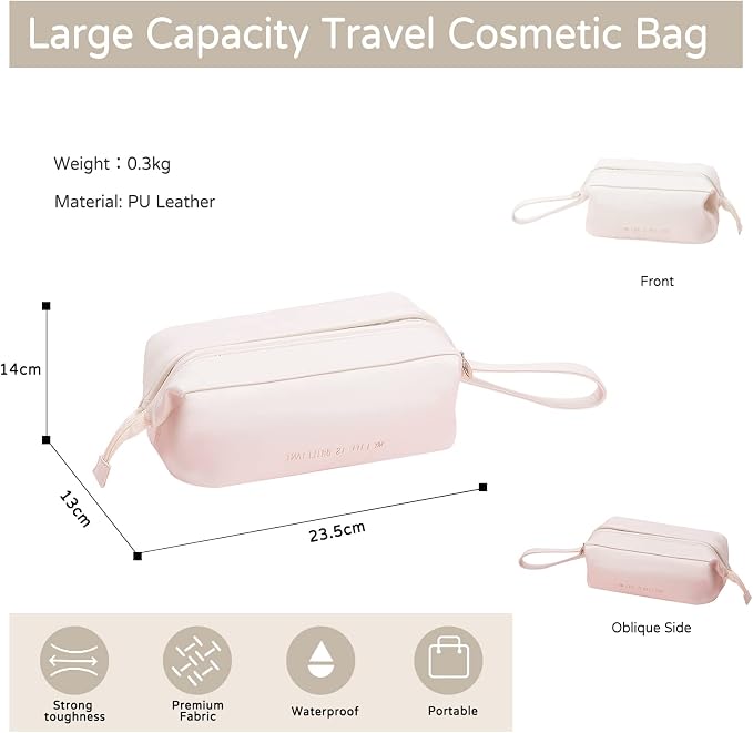 CORIOS Toiletry Bag For Women Portable Make Up Bag Waterproof Wash Bag PU Leather Cosmetic Bag Bathroom Shower Bag Multifunctional Travel Organizer For Shampoo, Cosmetics, Toiletries White C - Image 3