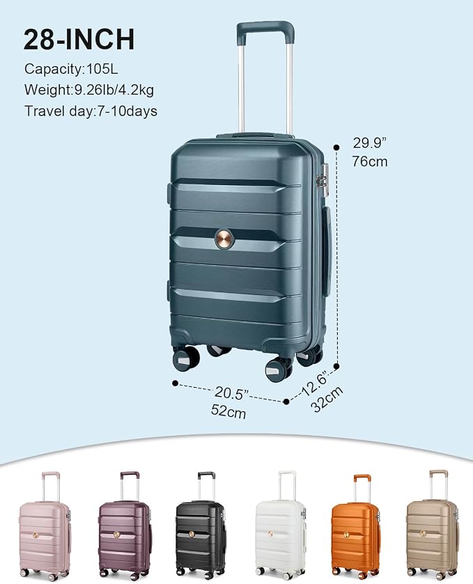 Somago 28 Inch Luggage With Spinner Wheels Hard Shell Polypropylene Suitcase with TSA Lock and YKK Zipper,Ice Blue - Image 6