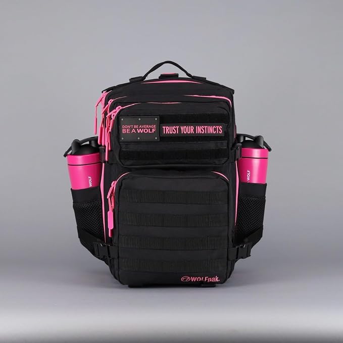WOLFpak 35L Tactical Gym Backpack (Black Neon Pink) Durable 1000D Waterproof Oxford Material with MOLLE Webbing, Laptop Pocket & Dual Cup Holders, Durable Fitness/Travel/Military Daypack - Image 9