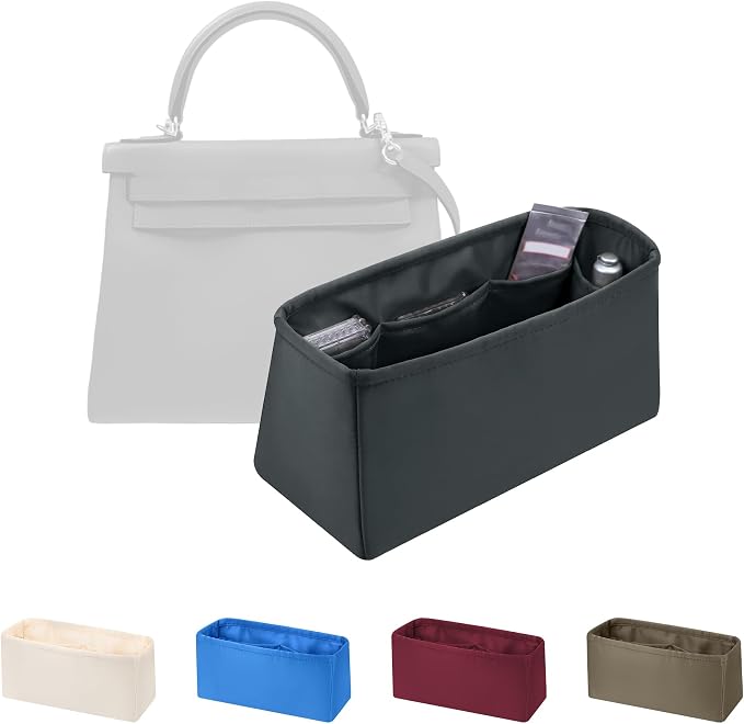 Women's Purse Organizer Insert - Satin & Lightweight Fabric with Inside Pockets, Portable for Commute, Travel, Shopping, and Evening, Multicolor Options, Fits for Kelly 35(Grismeyer, KL35) by KINGSINBAG