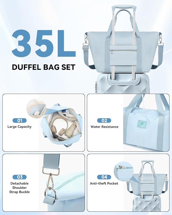 Somago Luggage Set of 3 Piece Suitcase Set Carry On Luggage with YKK Zipper TSA Lock ABS Hardside Luggage Spinner Wheels, Light Blue - Image 6