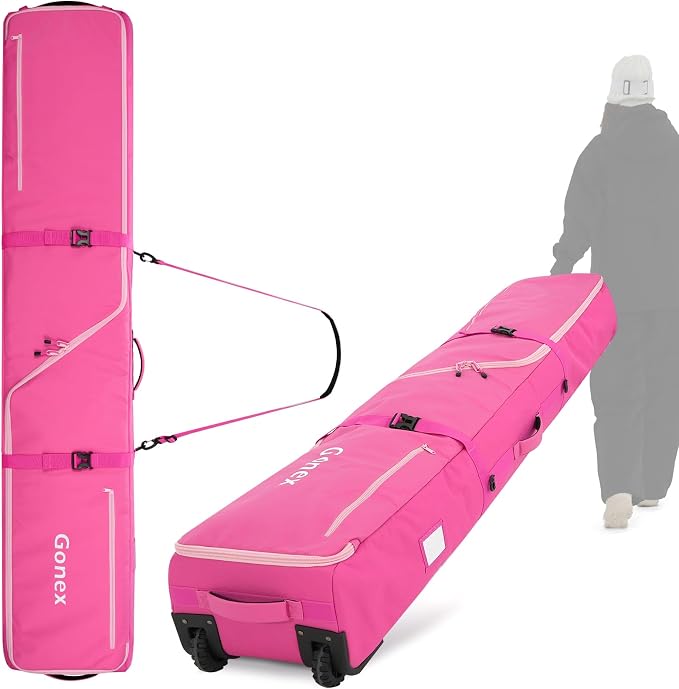 Gonex Snowboard Bag with Wheels,Adjustable Length Up to 175cm to 190cm, Fully Padded Ski Bag for Air Travel, 1200D Polyester PVC Waterproof Rolling Ski Bag with Skis Strapes by Gonex