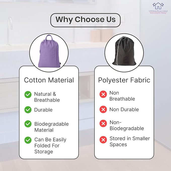 LFH Home Cotton Rich Large Premium Canvas Laundry Bag, Heavy Duty Washable Laundry Hamper with Drawstring & Handles, Multi-Use Clothes Storage for Home, Travel & College 28"x40" (Pack of 2) - Lavender - Image 9
