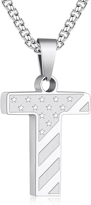 Zocomi Stocking Stuffers Christmas Gift - Initial Necklace Gifts for Men Boys, Stainless Steel American Flag Pendant Jewelry, Christmas Gifts Ideas for Kids Teen Boys