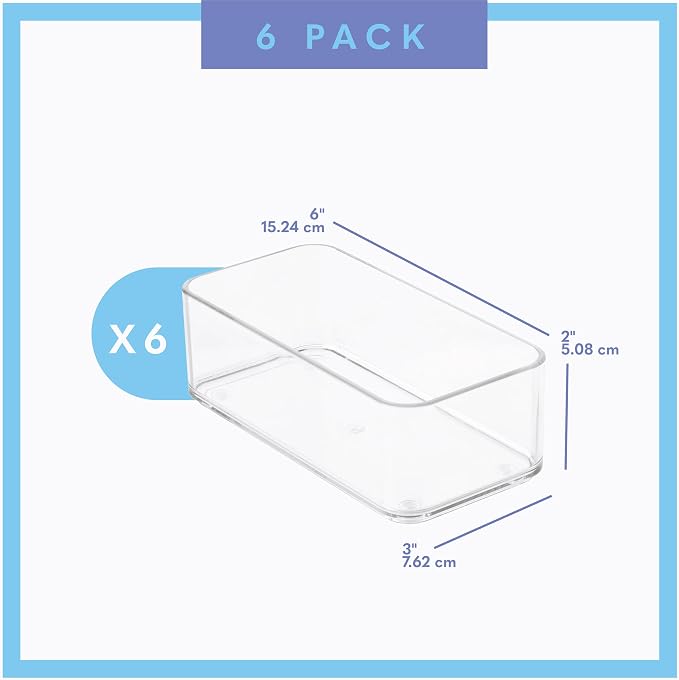 primebox Plastic Clear Drawer Organizers. Bathroom, Kitchen, Bedroom, Nail Polish, Office Organizer Bins, Storage Trays. Heavy Duty, Stackable. 6" x 3" x 2" Set of 6 - Image 4