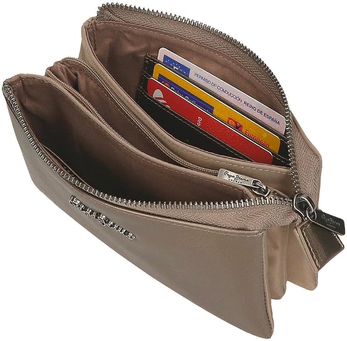 Pepe Jeans Ruby Portemonnaie, Geldbörse, Portemonnaie, aus Polyester und mit Kunstlederdetails. Fächer, Reißverschlüsse. Von Joumma Bags, Beige, One Size, Three Compartment Toiletry Bag - Image 5