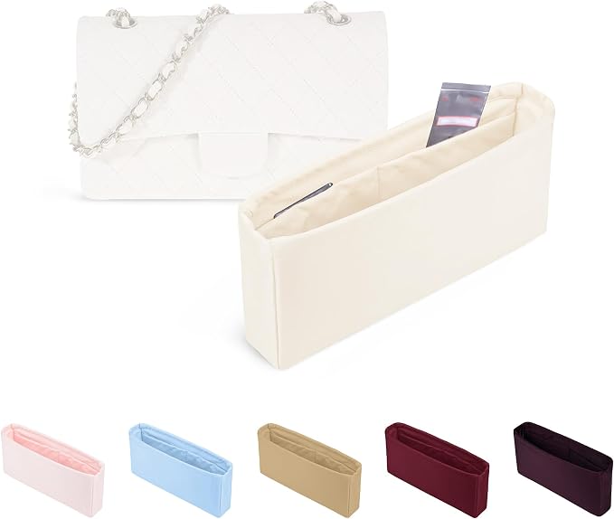 Purse Organizer Insert, Silky-Soft Lightweight Design, Multi-Pocket, Keeps Bag Organized & Protects Interior, Fits Chanel Classic Flap Medium, Ideal for Travel & Daily Use(Craie, CF Medium 25) by KINGSINBAG