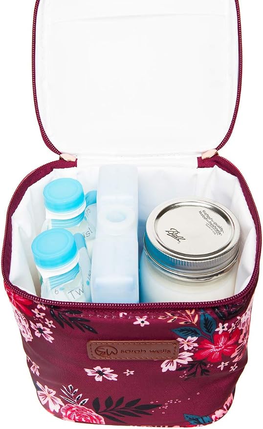 Sarah Wells Cold Gold Breastmilk Cooler with Ice Pack (Berry Bloom) | Fully-Lined Insulated Interior, Fits 4-6 Bottles, Zippered Lid, Great for Workdays, Travel & Pumping Days, Machine Washable - Image 3