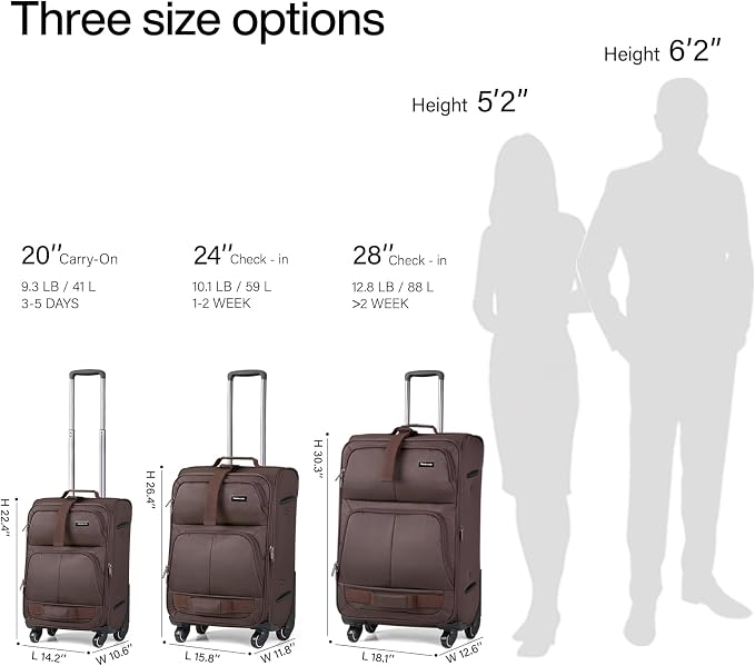 Hanke 20 Inch Softside Expandable Carry On Luggage with Spinner Wheels, Rolling Suitcase Travel Luggage with TSA Approved Luggage,Coffee - Image 3