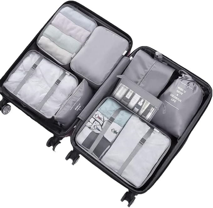 Packing Cubes for Suitcase, 9pcs Travel Luggage Packing Organizers Waterproof Travel Essentials Bag Clothes Shoes Storage Bags, Gray - Image 2