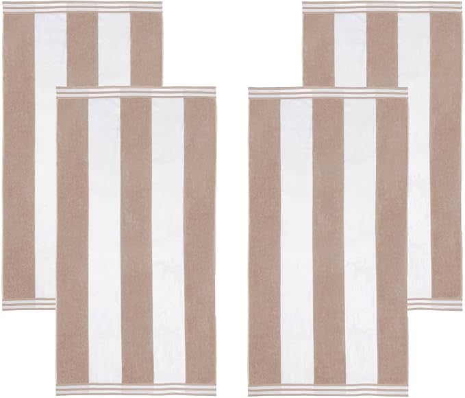 Superior Cotton Striped Beach Towels, Colorful Towels for Adult, Kid, Pool, Swimming, Sand, Travel, Large Oversized, Absorbent, Fast Drying, Bath Basics, Cabana Collection, Set of 4, Taupe - Image 2