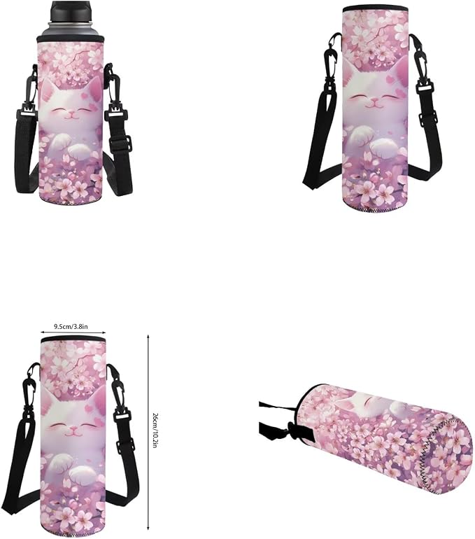 Cherry Blossom Cat Backpack for School Girls Backpack with Lunch Box Water Bottle Carrier and Large Pencil Case 4PCS Set Lightweight Bookbag with Front Pocket 17" Sturdy School Bag for Kids - Image 6