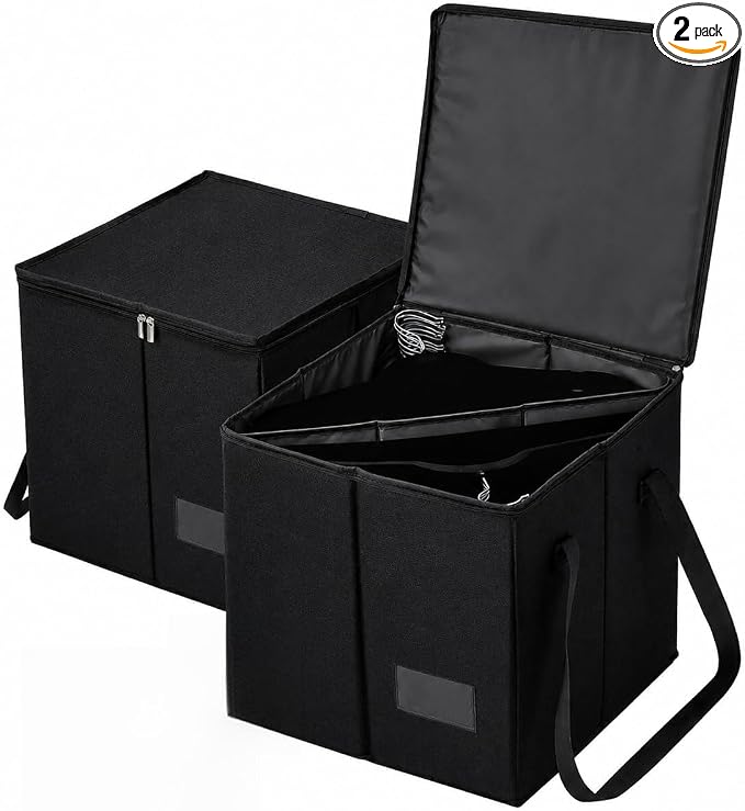 Qozary 2 Pack Clothes Hanger Organizer Bag-Rigid Hanger Storage Containers with Lid for Dustproof, Large Hanger Holder, Hanger Caddy Organizer Box with Handle-Keep Hangers Separate by Qozary