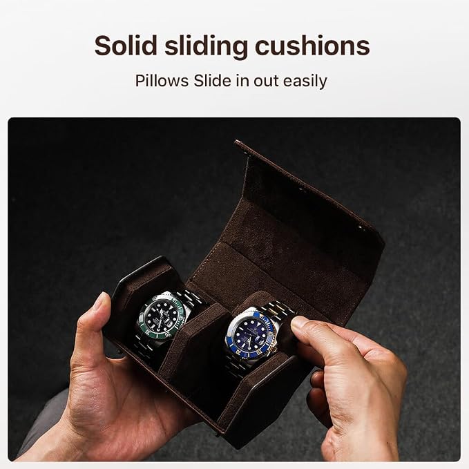 Hiram Genuine Leather Hexagon Watch Roll Travel Case, Leather 2-Watches Roll Case with Removable Pillow Cushion for Treasured Watches and Bracelets - Image 5