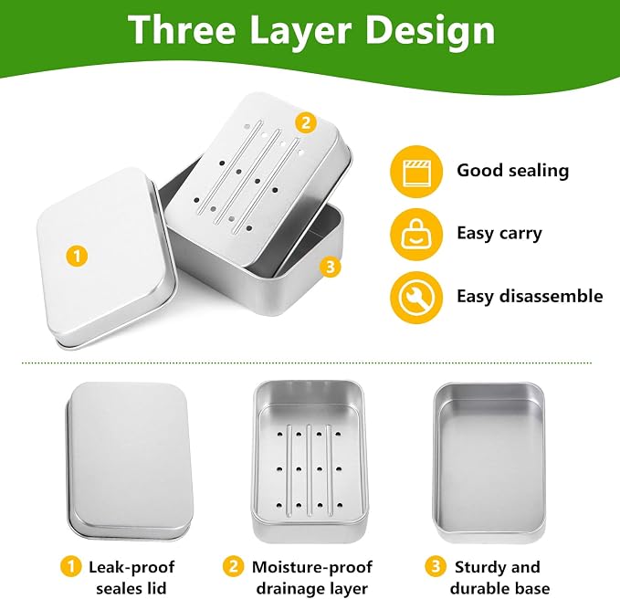 Travel Soap Container, Aluminum Soap Dish Holder,Leakproof Soap Box with Removable Draining and Lid, Portable Soap bar Case for Bathroom Traveling Camping Gym - Image 3