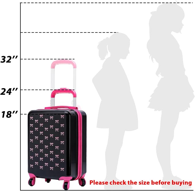 Redbaker 6 Pcs Kids Luggage Set, 17 Inch Rolling Suitcase with Backpack Lunch Bag Neck Pillow, Pink and Black Bow Travel Set for Summer Vacation Sleepover Back to School Gift - Image 3