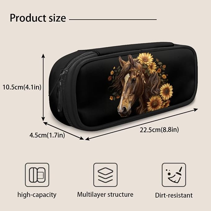 Sunflower Horse Backpack for School Girls 10-12 12-14 Middle School Bag Set with Lunch Box Pencil Case 3 Pcs Elementary High Bookbag Back Pack Purse 17 inch, Horse Pattern - Image 7