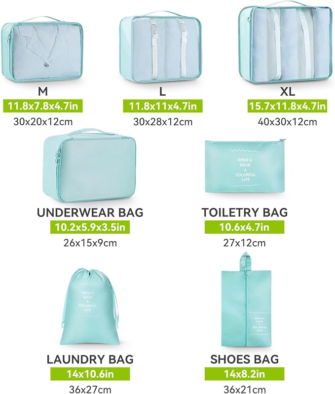 AnyZip Luggage Sets 10 Piece Hardshell Suitcase Set PC ABS Lightweight Travel Suitcases with 4 Double Spinner Wheels TSA Lock 20 24 28 Inch with 7 Storage Bags Apple Green - Image 8