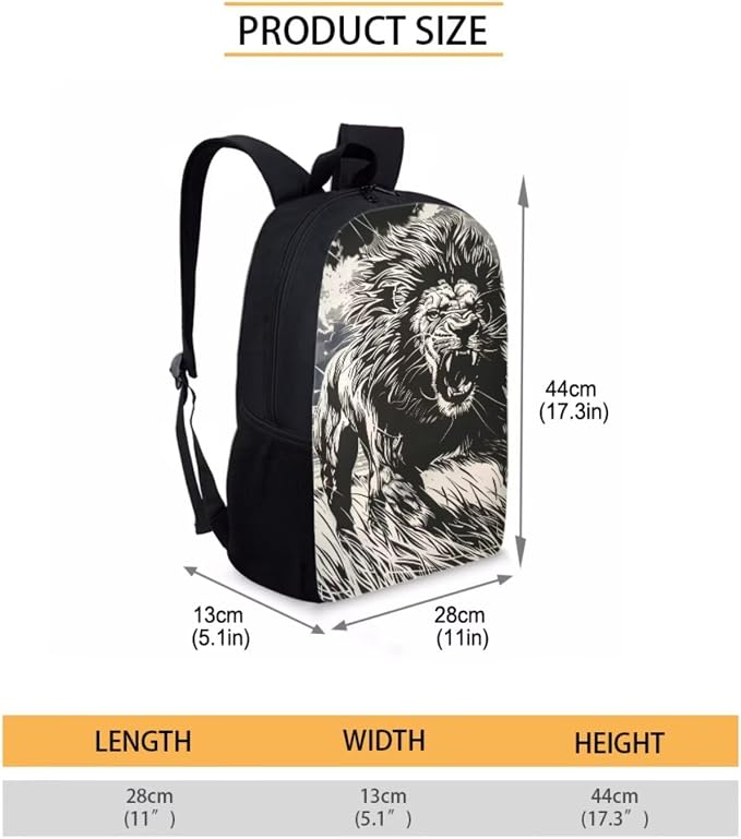 17 Inch Animal Print School Backpack And Lunch Box Set for Kids Lightweight Roaring Lion Backpack for Boys Girls Sturdy School Bag with Insulated Lunchbox Pencil Case Student Bookbag - Image 7