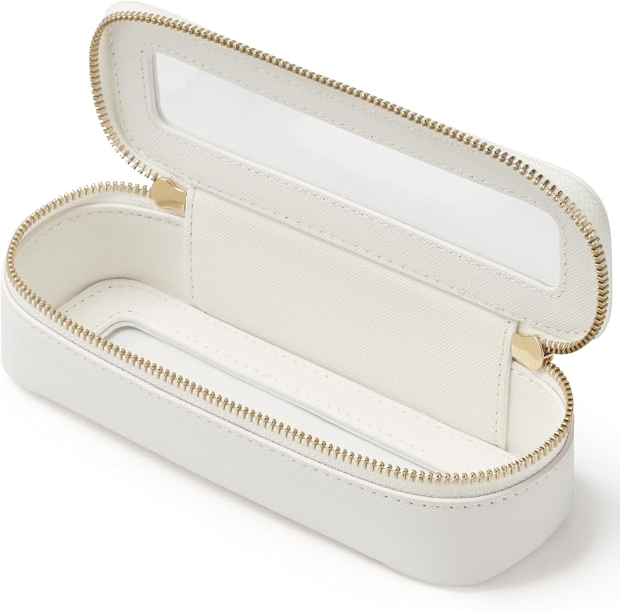Popvibe Slim Makeup Brush Bag Travel Clear Toiletry Bag for Women Cute White Make Up Bag for Traveling Cosmetic Bag Organizer Waterproof Tansparent Beauty Makeup Case by POPVIBE
