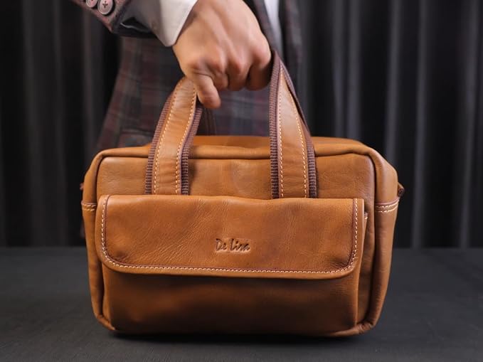De Lira Extra Large Full-grain Leather Toiletry Bag, Shaving Kit & Cosmetics Case, 10x6x5.5 in, Travel Organizer for Men & Women, Light Brown - Image 8
