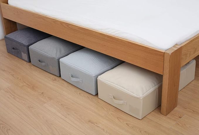 Under Bed Clothing Storage Organizer Box with Lid, Dark Gray | Under Bed Storage Basket Container, 27.5*15.7*7", Folding Design, Rigid Sturdy Fabric Bins, 3-Size Zipper, Washable - Image 5