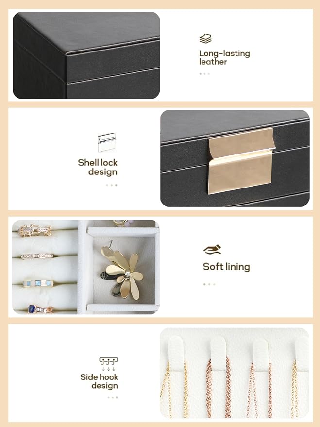 BOOVO Jewelry Boxes for Women, White and Black 6 Layer Large Jewelry Box for Necklace, Bracelet, Earrings, Rings Storage, Jewelry holder Organizer for Girls Gift (Black, 5 Layer) - Image 2