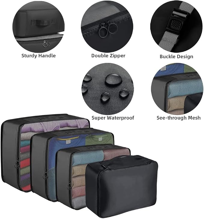 Packing Cubes for Suitcase,Lychico 9pcs Travel Luggage Packing Organizers Waterproof Travel Essentials Bag Clothes Shoes Storage Bags, Black - Image 4