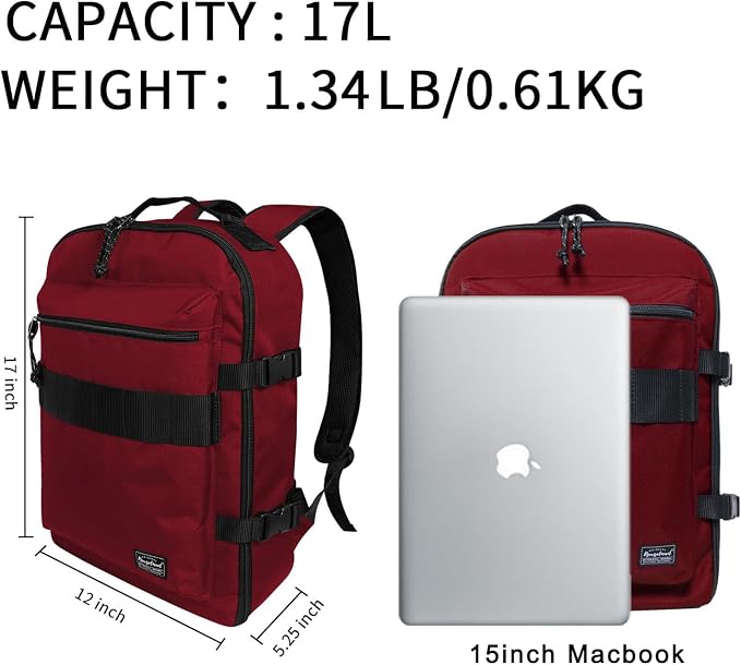 Underseat Carry-On Backpack Luggage, 15-inch Laptop Lightweight Backpack with trolley strap, Travel Commute Gym Sport, 17L Red Wine - Image 2