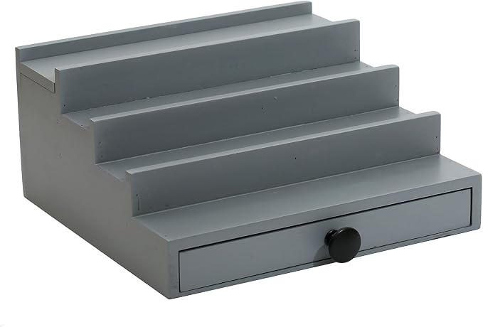 4 Tier Men's Cologne Organizer, Gray Wooden Display Stand with Drawer | Tiered Cologne Display Shelf, Rack and Tray, Drawer Storage, Countertop Dresser Organizer, Mens Room Decor, Gift for Men - Image 7