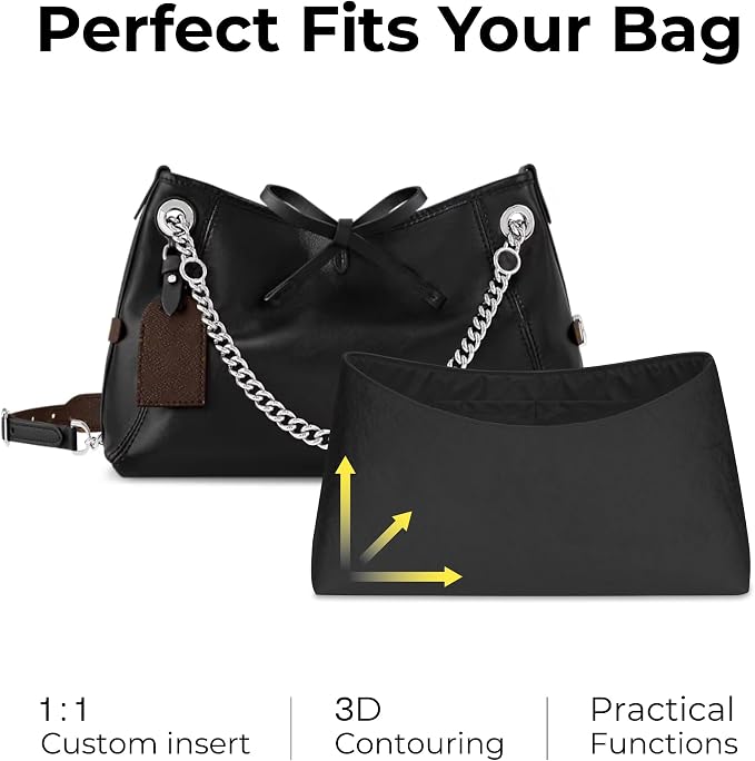 Handbag Organizer Insert for LV Carryall BB, Custom Fit Inside Premium Matte Black Lightweight WaterResistant Purse Insert with Cup Holder Accessories with Zipper - Image 3