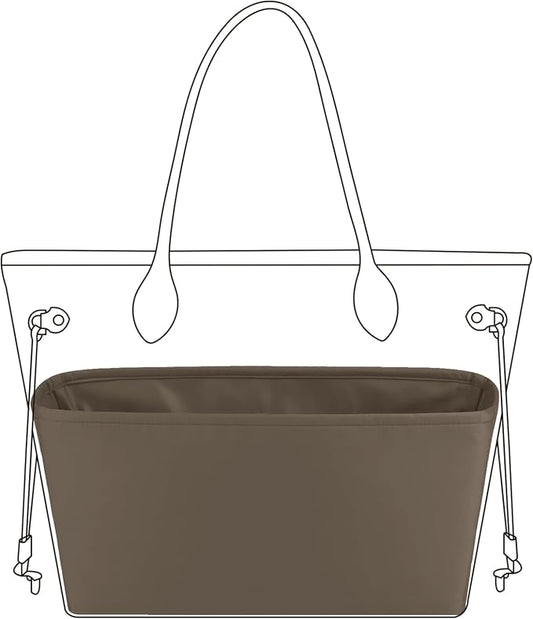DGAZ Purse Organizer Insert Fits Neverfull-Mini/PM/MM/GM Bags，Silk Bag Organizer，Luxury Handbag & Tote Shaper（PM, Etoupe grey） by DGAZ