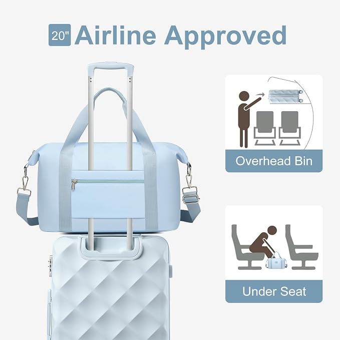 Somago Luggage Sets 20in Carry on Suitcase with TSA Lock YKK Zipper Spinner Wheels ABS Hardside Luggage 3 Piece Weekender Bags Travel Set, Light Blue - Image 8