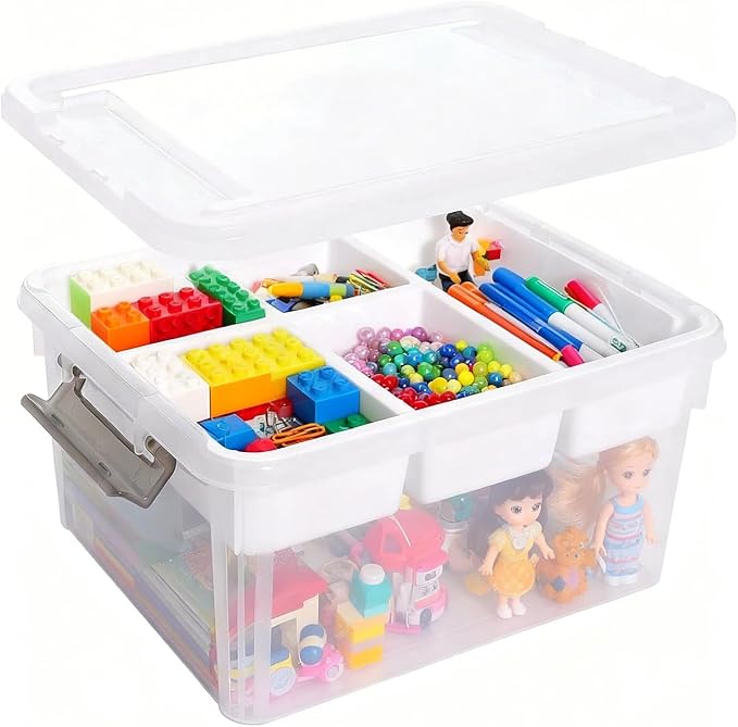 Clear Storage Box with Dividers, Plastic Organizer Box with Compartments and Secure Lid, Multi-Compartment Craft Organizer for Beads, Sewing Supplies, Jewelry, Toys and Small Parts Storage Container by EasyCozyHomey