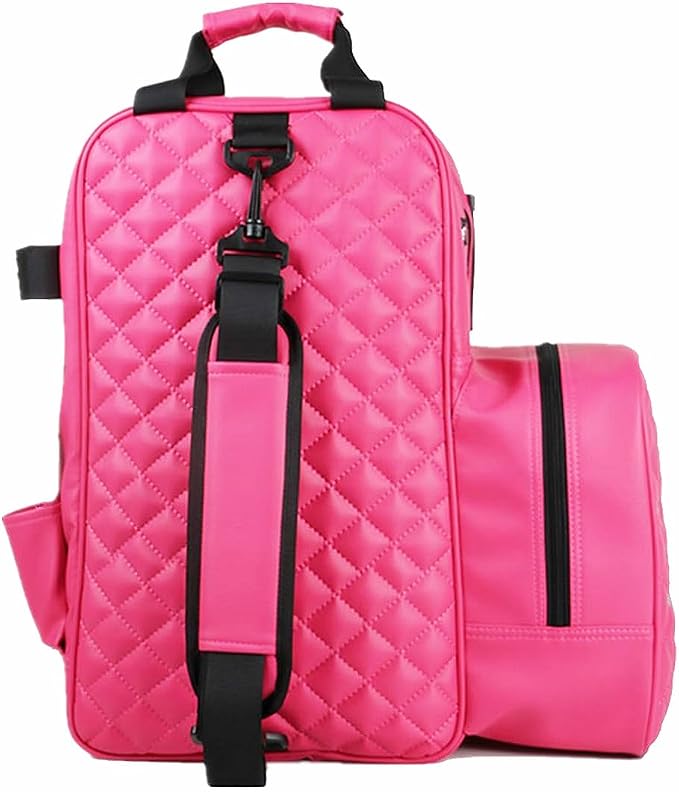 Professional Equestrian Bag Durable PU Leather Waterproof Horse Riding Boot Carry Bag with Helmet Hat Compartment (Pink) - Image 4