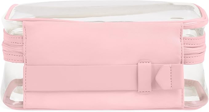 Away Clear Toiletry Bag - Water-Repellent Travel Toiletry Bag with 2 Compartments, U-Zip Opening, Interior Zip Pocket - Blush Pink - Image 2