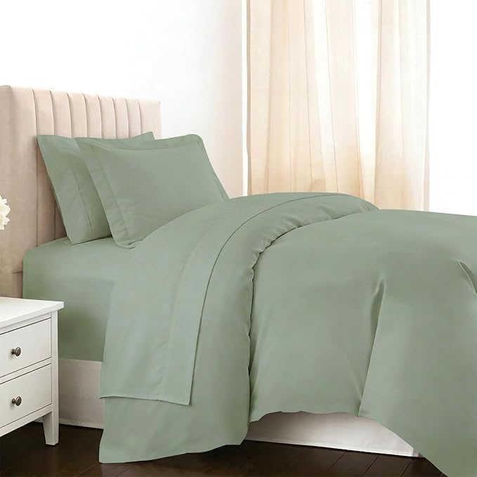 Pizuna Pure 100% Long-Staple Cotton Duvet Cover + Sheet Set Twin, Luxurious 400 Thread Count Long Staple Cotton, Soft Sateen Weave Bedding Set (Sage) by Pizuna