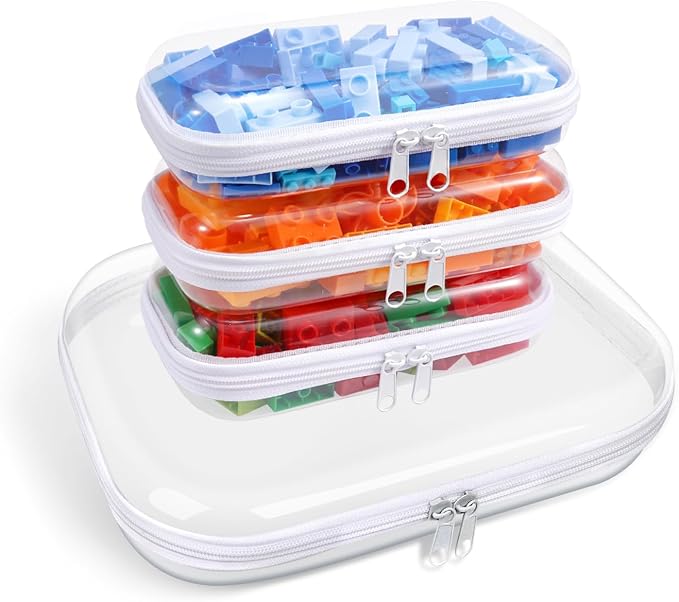 Clear Hard Plastic Zipper Case,Transparent Double Zippers Hard Pouch with 3pcs,Portable Travel Organizer Bin for Toy Storage by Unknown