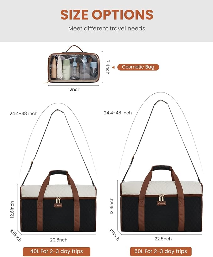 LOVEVOOK Travel Duffle Bag - Weekender & Overnight Bag with Toiletry & Wet Pocket, Carry-On Size, 3pc Set - Image 3