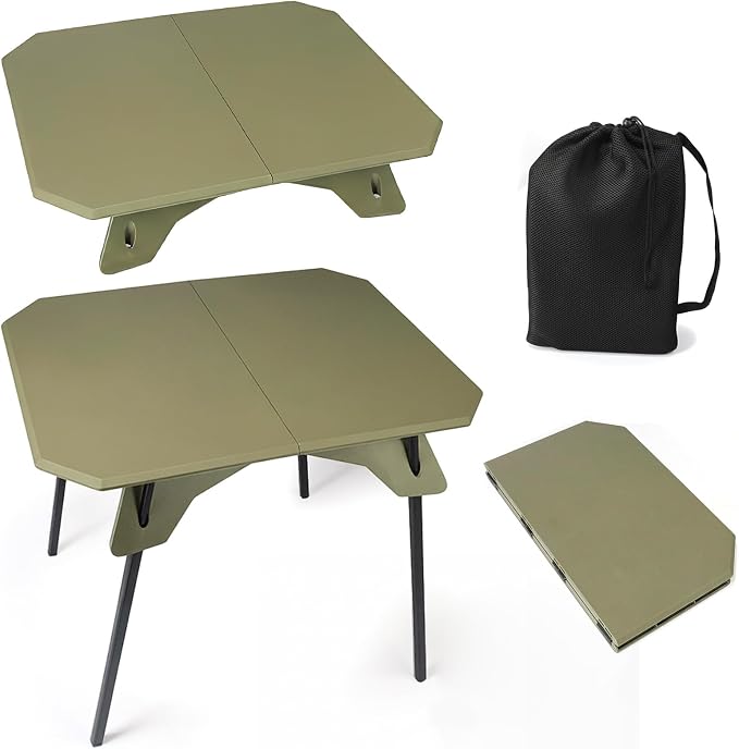TOPCHANCES Folding Camping Table, Ultralight Aluminum Portable Table with Adjustable Height, 2-in-1 Carry Bag for Outdoor Picnic, Travel, Beach, BBQ & Festival (Army Green) by TOPCHANCES