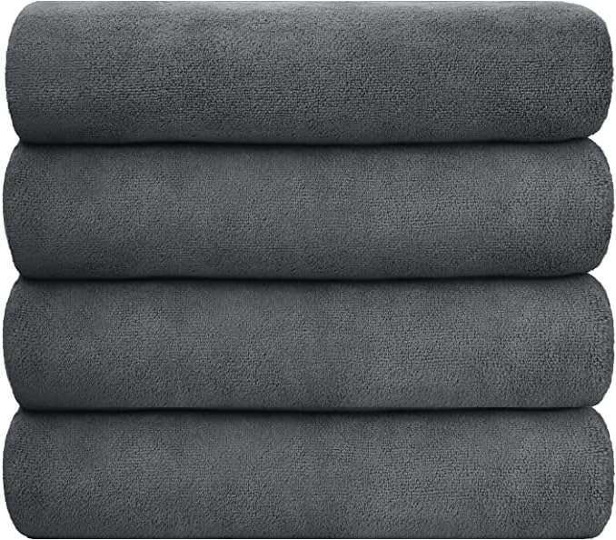 JML Microfiber Towels, Bath Towel Set 4 Pack, 27" x 55" - Super Absorbent, Fast Drying Bathroom Towel for Hair, Swimming, Fitness, Sport, Yoga -Grey - Image 2