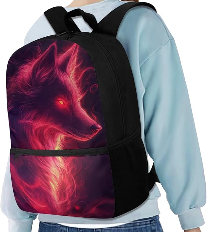 Galaxy Wolf Backpack for Girls Boys Backpack with Lunch Box Water Bottle Pouch and Big Pencil Pouch 4PCS Set Bookbag with Front Pocket 17" Lightweight School Bag for Kids Back to School Gifts - Image 2