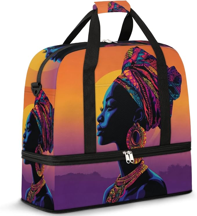 African American Women Foldable Travel Duffel Bag, Expandable Weekender Overnight Carry on Bags with Shoe Compartment Sport Tote Gym Luggage for Women Men by PATTERNFUL