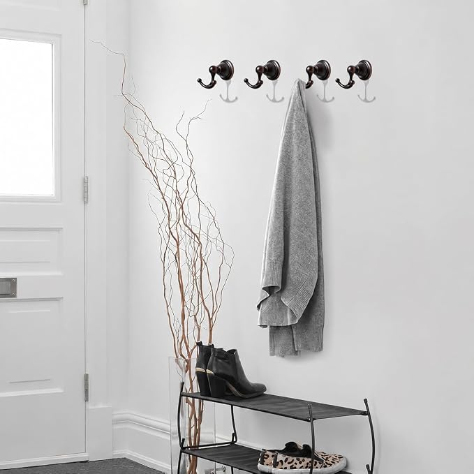 khtumeware 4 Pack Oil Rubbed Bronze Robe Hooks Venetian Wall-Mounted Heavy-Duty Towel Hooks, Zinc Alloy Bathroom Coat Hooks and Suitable for Hanging Towels, Bathrobes, Clothes, Hats and Bags. - Image 5